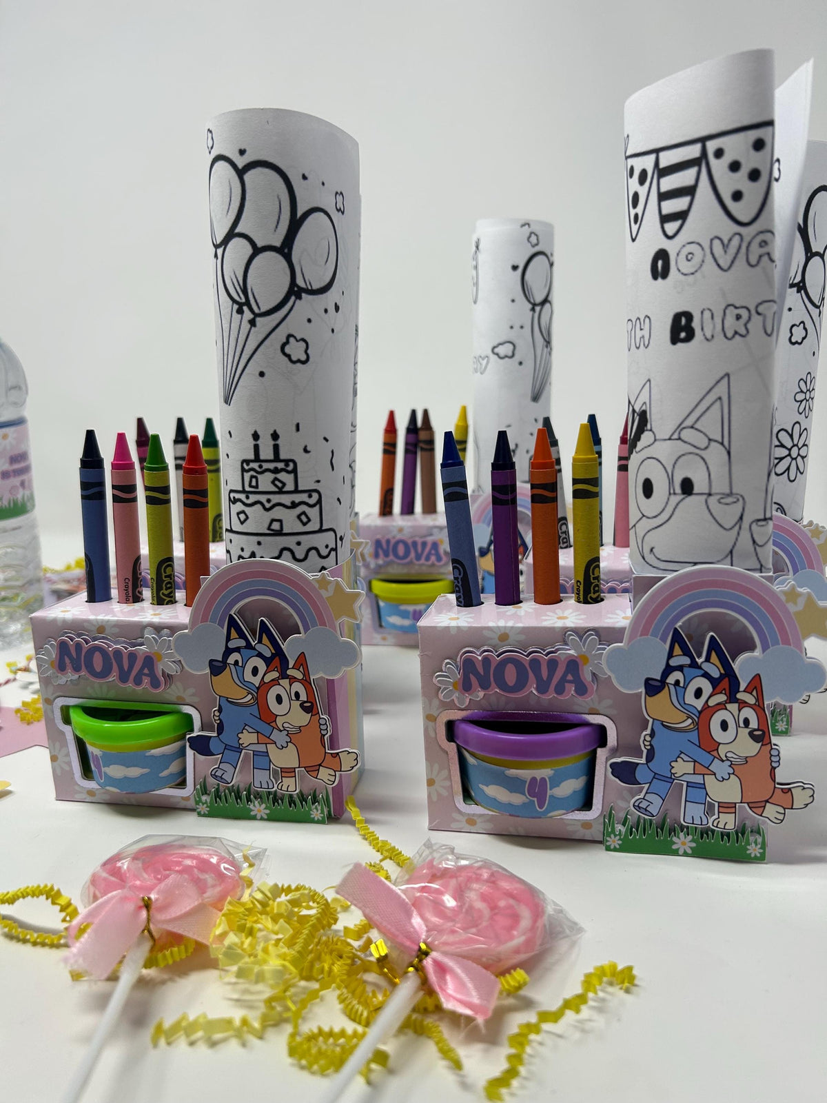 Blue & Bingo Party Favor Boxes, Personalized Kids Birthday Favor Box with Play Doh, Crayons  Coloring Activity
