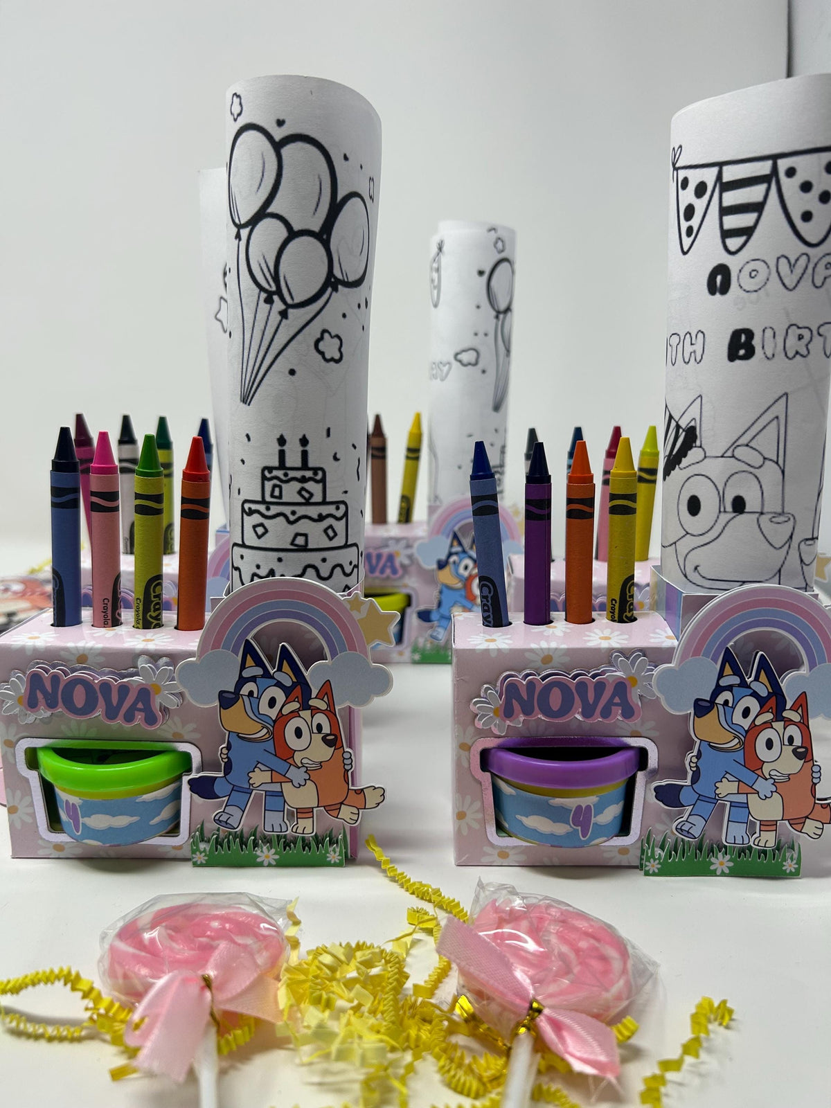 Blue & Bingo Party Favor Boxes, Personalized Kids Birthday Favor Box with Play Doh, Crayons  Coloring Activity