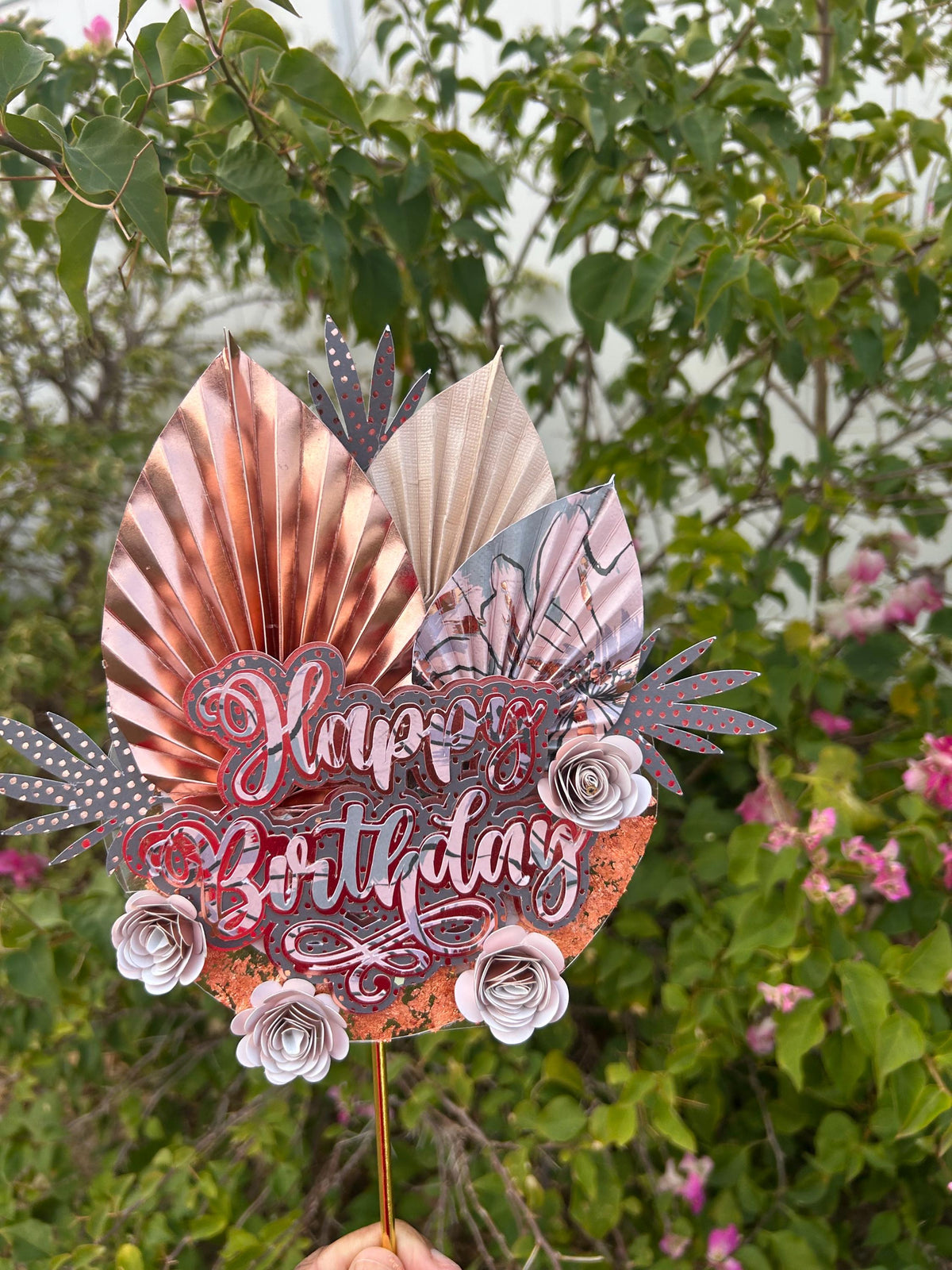 Rosy Elegance Happy Birthday Adult Cake Topper image 2