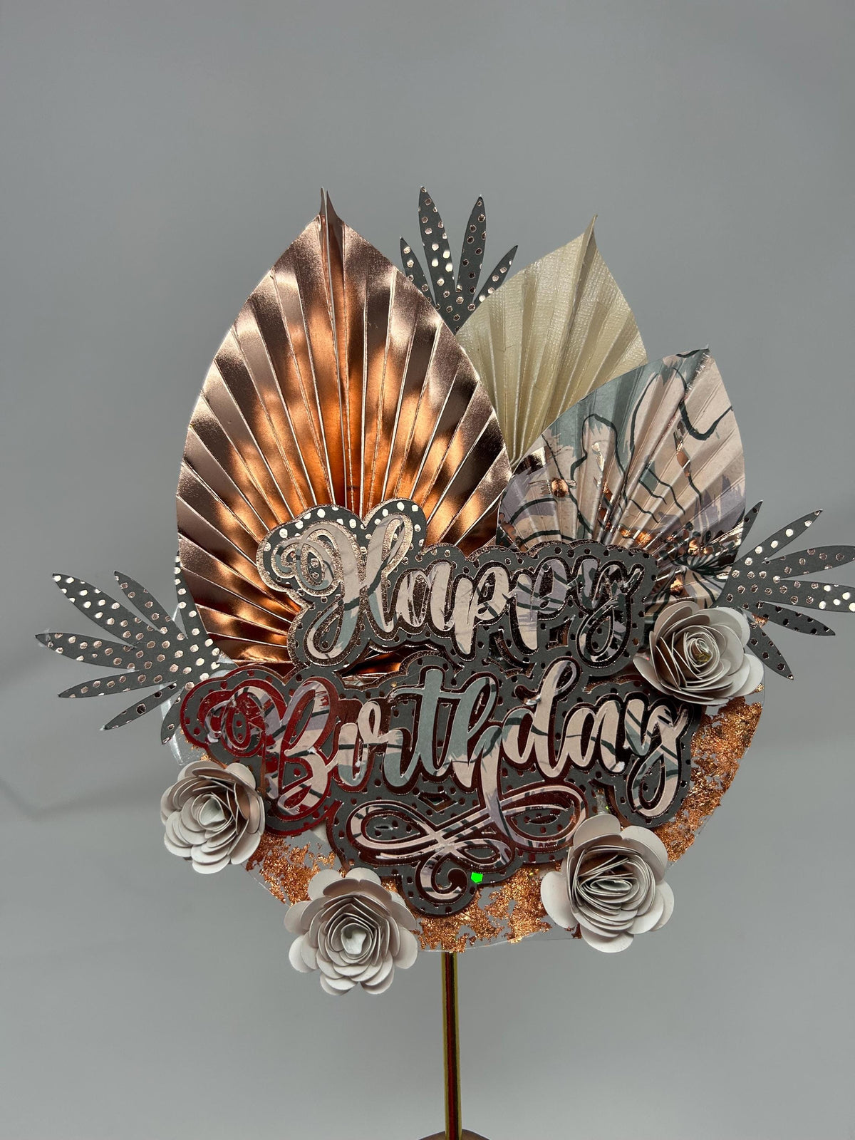 Rosy Elegance Happy Birthday Adult Cake Topper image 3