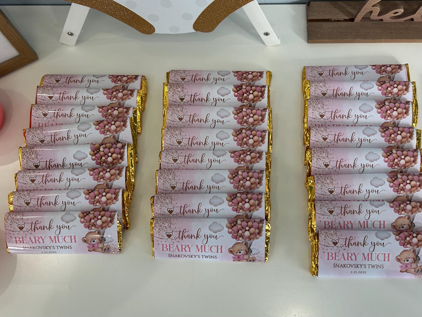 We Can Bearly Wait Personalized Chocolate Bars Girl Baby Shower Souvenir