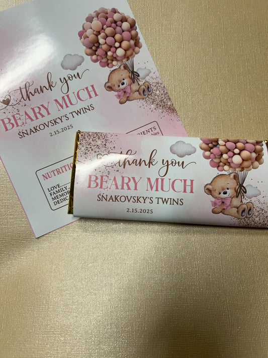 We Can Bearly Wait Personalized Chocolate Bars Girl Baby Shower Souvenir