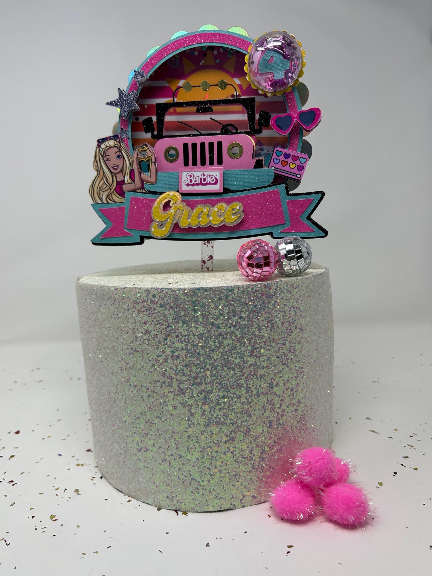 Malibu Blonde  Fashion Girl Doll Birthday Jeep Cake Topper Beach Pool Summer Theme Party