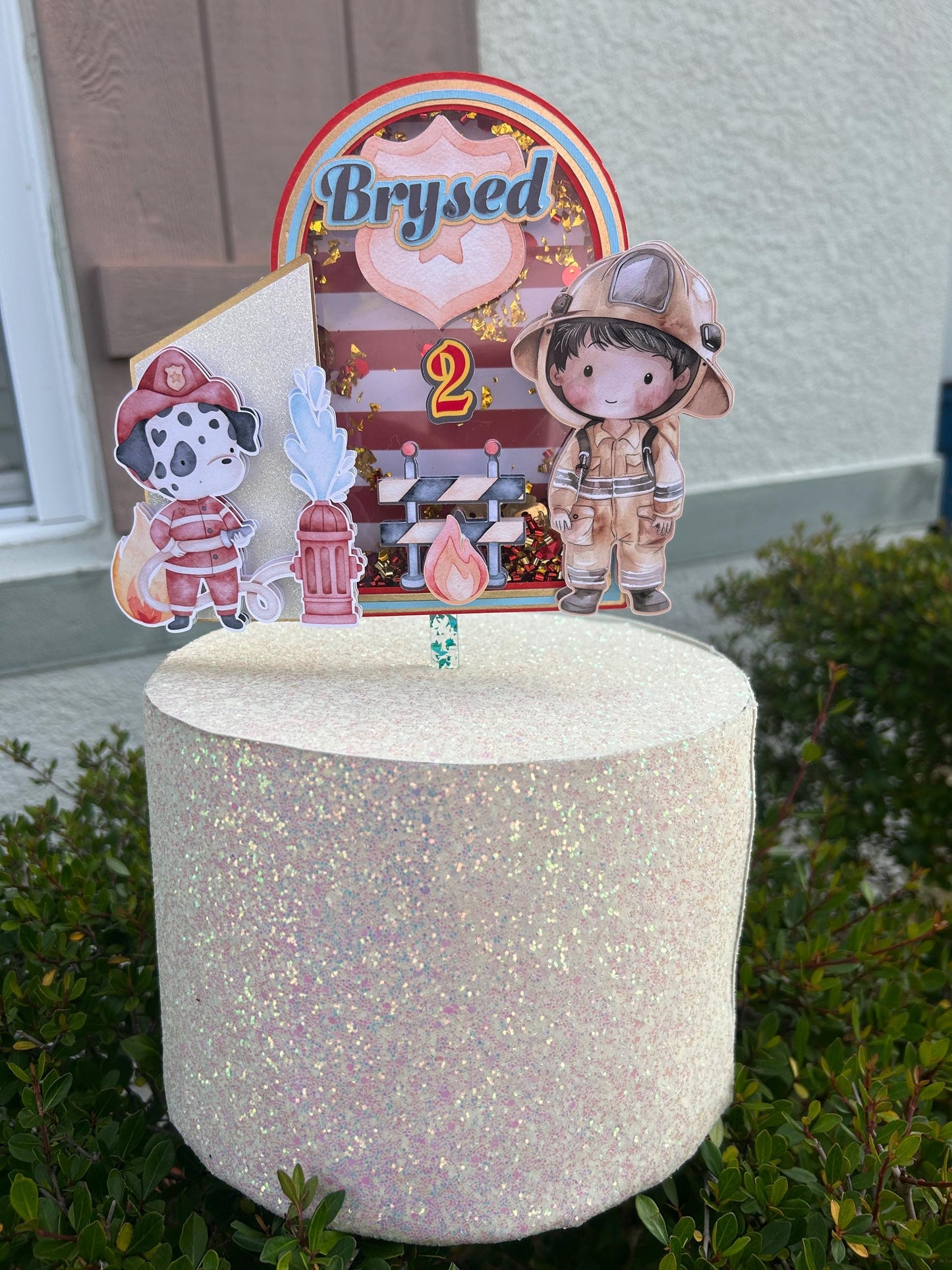 Custom Watercolors Firefighter Cake Topper Personalized Birthday Decoration