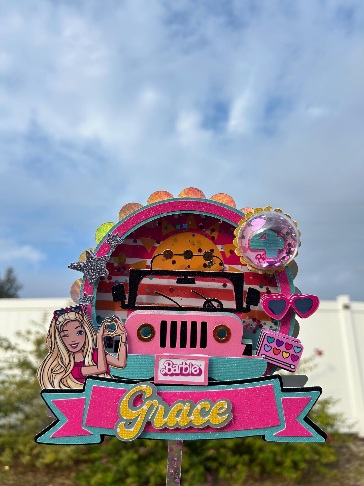 Malibu Blonde  Fashion Girl Doll Birthday Jeep Cake Topper Beach Pool Summer Theme Party