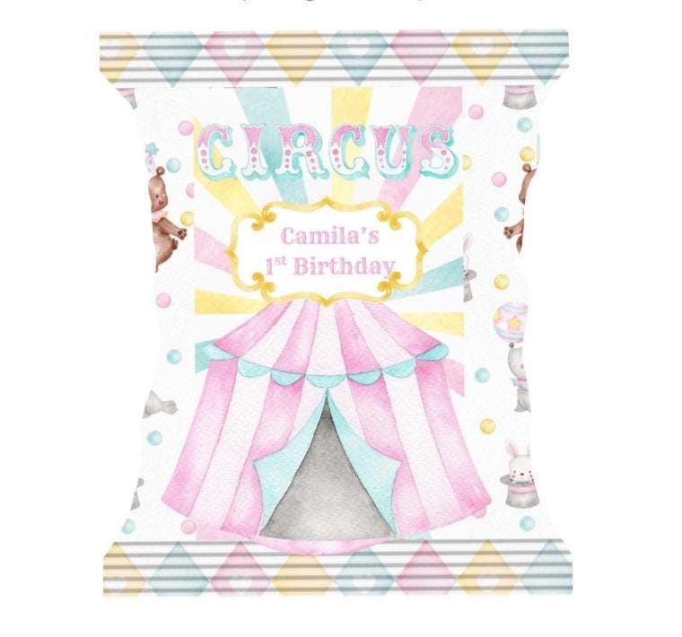 Editable Pastel Carnival Chip Bag Template: Circus Party Favor (Digital Download)