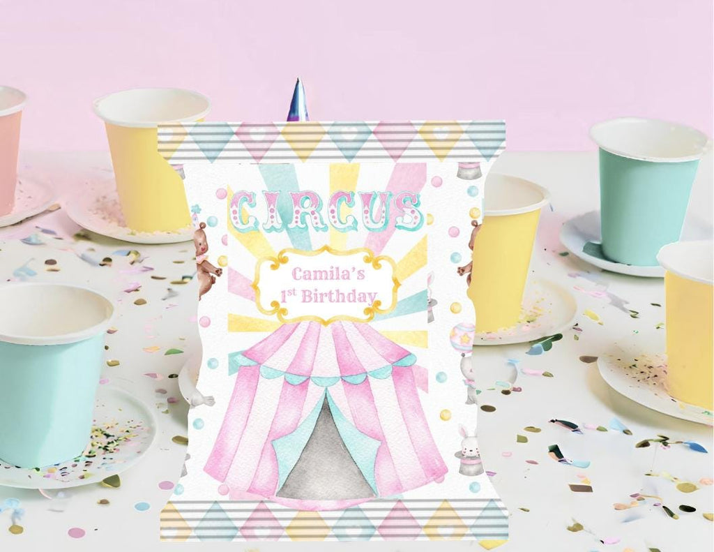 Editable Pastel Carnival Chip Bag Template: Circus Party Favor (Digital Download)