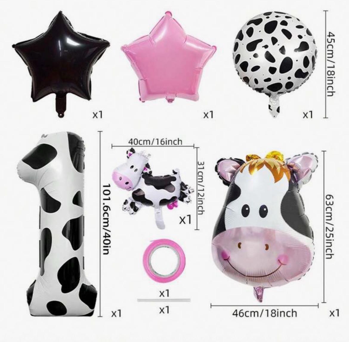 Cow  Balloon Set – 6 Piece Party Decoration Kit | Kids Birthday Balloons | Foil Balloons for Theme Decoration First Birthday