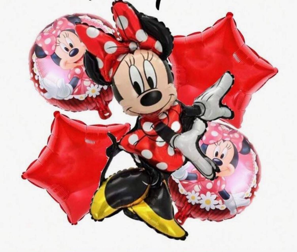 Red with dots Minnie Mouse Balloon Set – 5-Piece Red Foil Balloons  Birthday Party Decor