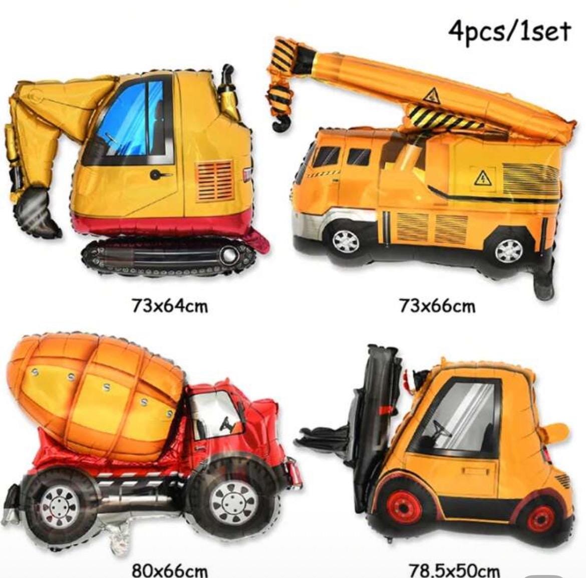 Construction Vehicle Balloon Set – 4 Large Foil Balloons