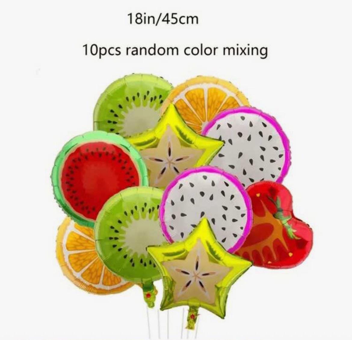 10pcs Fruit-Shaped Foil Balloons – Colorful Tropical Party Decor (18”) Summer Watermelon Fruit Lemonade party