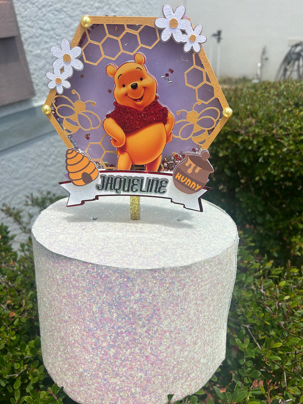 Winnie the Pooh Cake Topper – Personalized Honeycomb Birthday Decoration