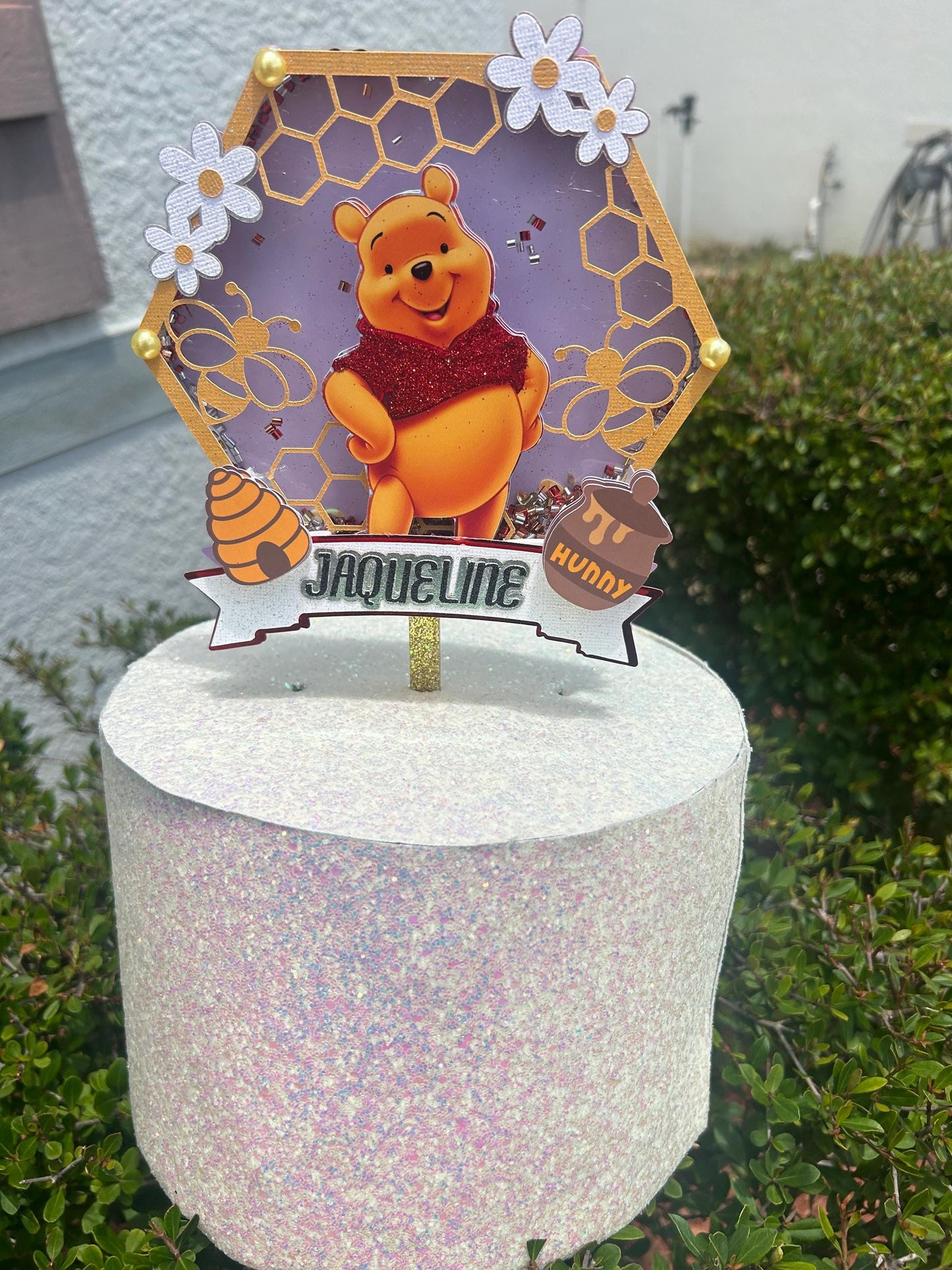 Winnie the Pooh Cake Topper – Personalized Honeycomb Birthday Decoration