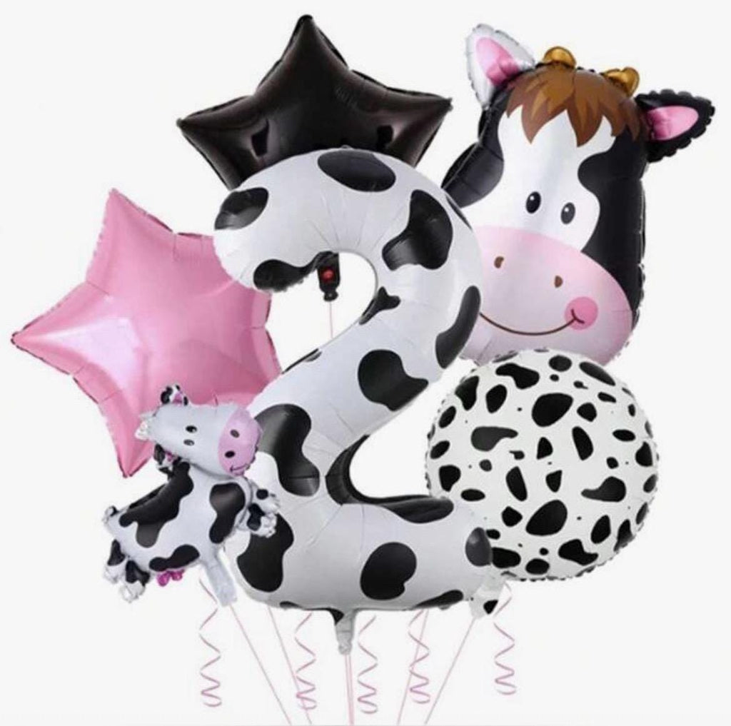 Cow  Balloon Set  6 Piece Party Decoration Kit Foil Birthday Balloons for Theme Decoration Two Years Second Birthday