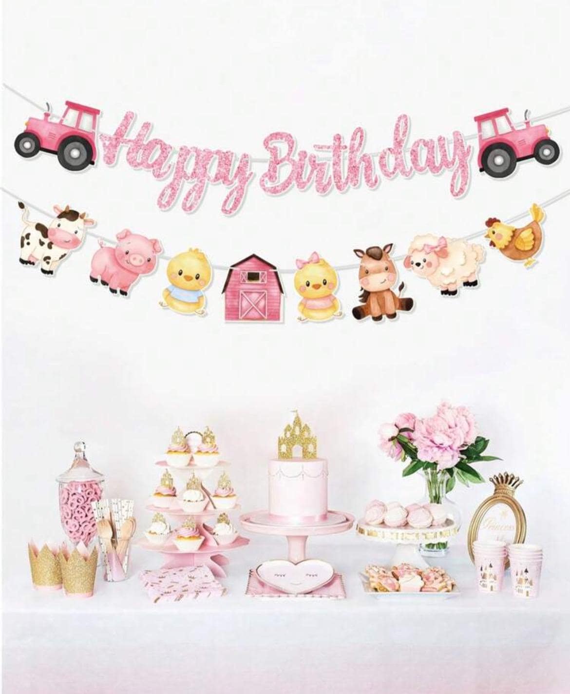 Pink & Red Farm Party Supplies - Arch Backdrop, Tablecloths  Banner
