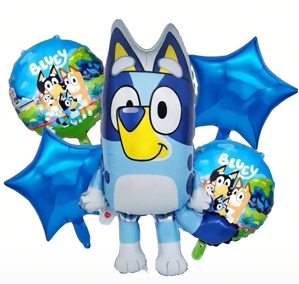 Bluey Birthday Balloons: Foil Dog Character Party Decor - 5pcs