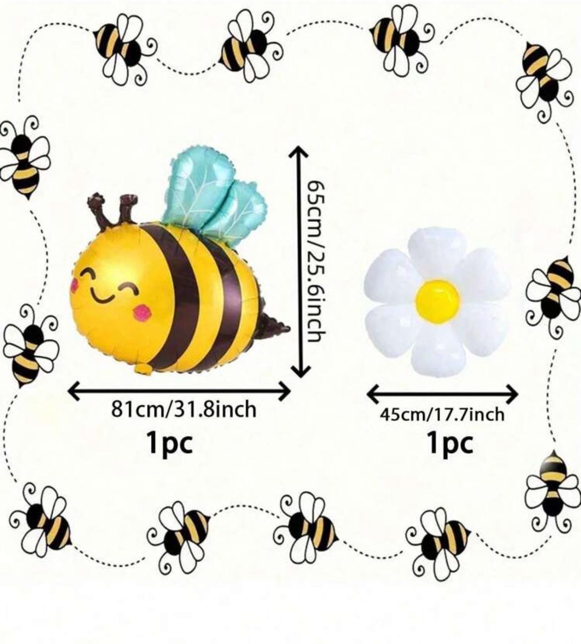 Bee & Daisy Foil Balloons | 2-Piece Set – 31.8" Bee Balloon + 17.7" Daisy Balloon | Spring Party Decor, Baby Shower, Bee Theme Birthday