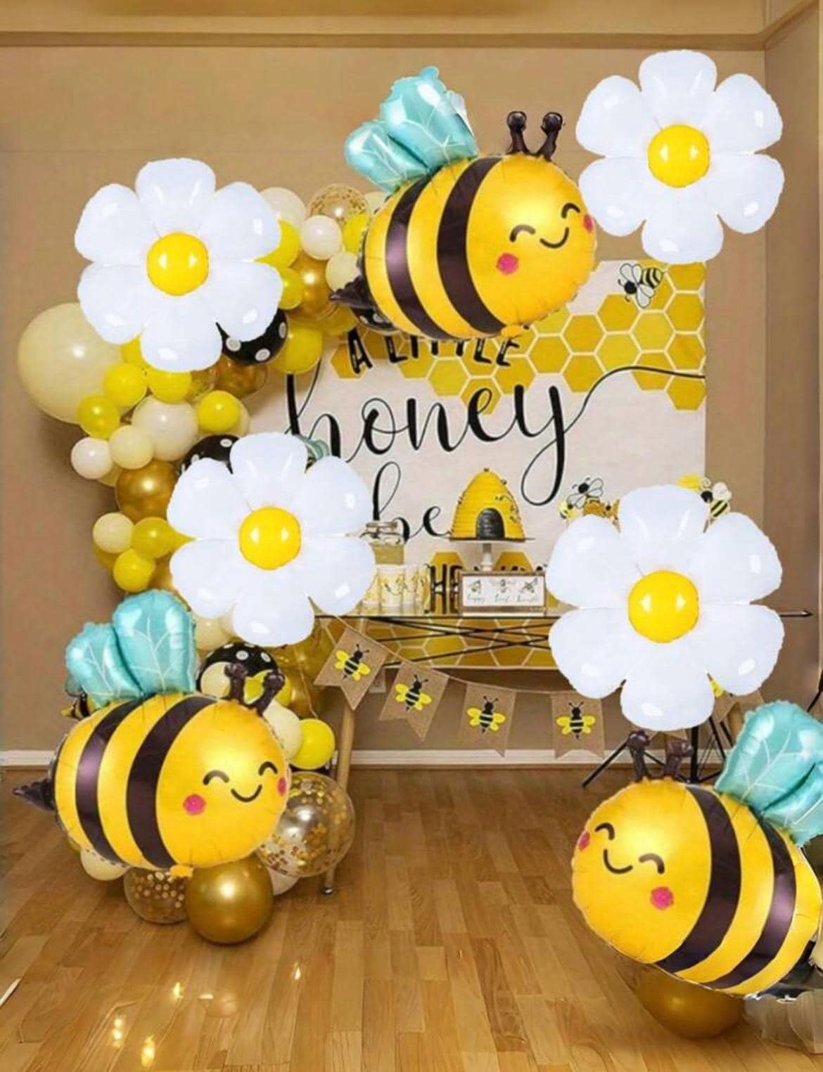 Bee & Daisy Foil Balloons | 2-Piece Set – 31.8" Bee Balloon + 17.7" Daisy Balloon | Spring Party Decor, Baby Shower, Bee Theme Birthday