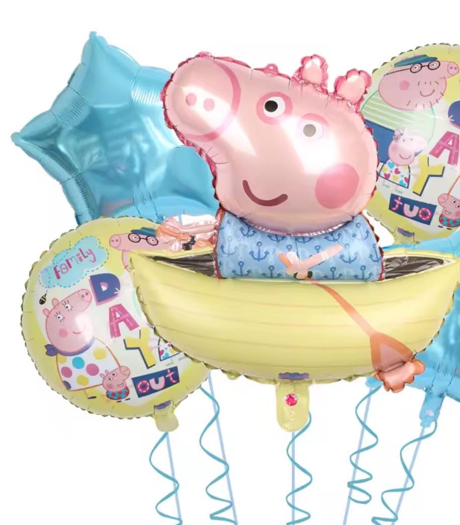 Pink Pig Boat Balloon Bouquet – 5-Piece Set Summer Pool Beach Lake Party