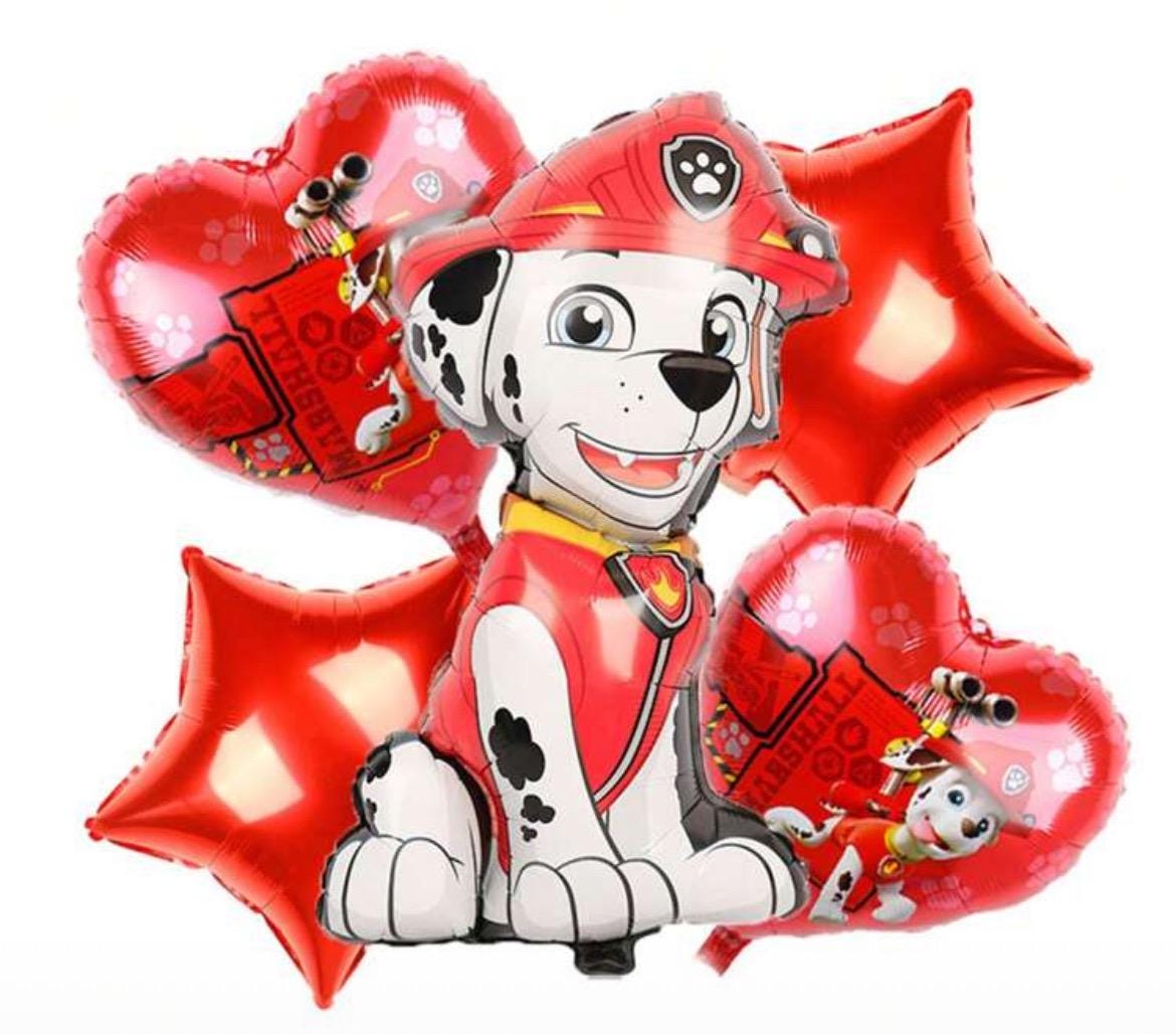 Fire Paw Pup Balloon Set – 5-Piece Red Balloon Bundle | Puppy Party Decor
