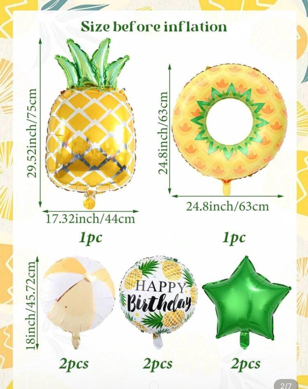 Tropical Pineapple Balloon Set – 8pcs Summer Party Decorations – Luau, Pool Party, Beach Birthday Decor