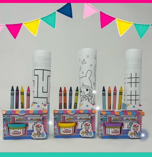Toca Boca Personalized Activy Box Play-doh Party Favor With Coloring Paper and Crayons