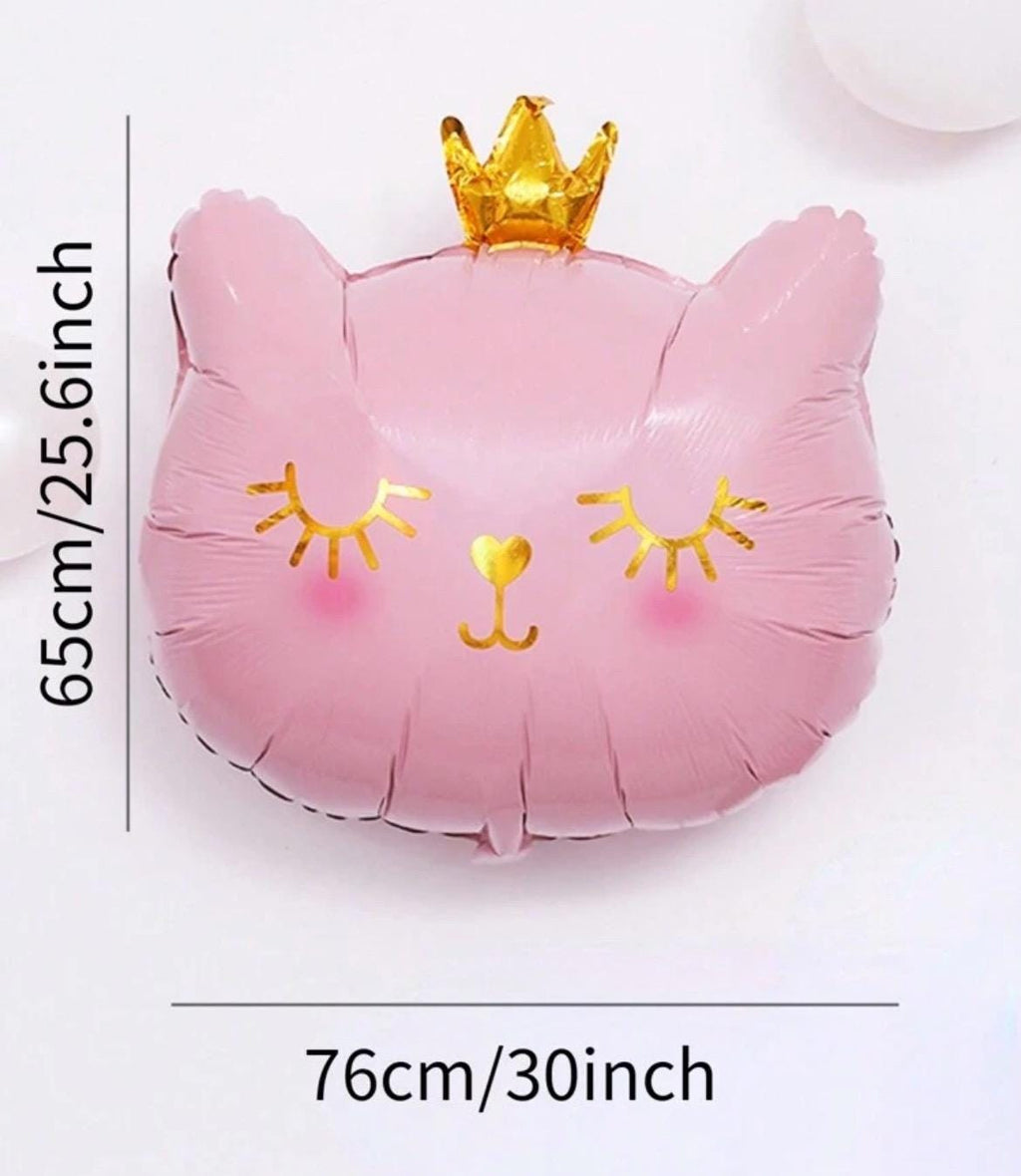 Princess Cat Balloon – 30” Pink Foil Balloon with Gold Crown