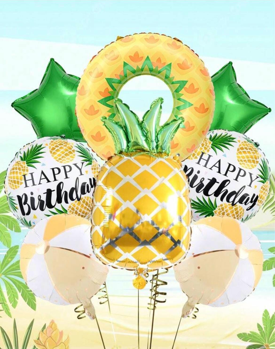 Tropical Pineapple Balloon Set – 8pcs Summer Party Decorations – Luau, Pool Party, Beach Birthday Decor