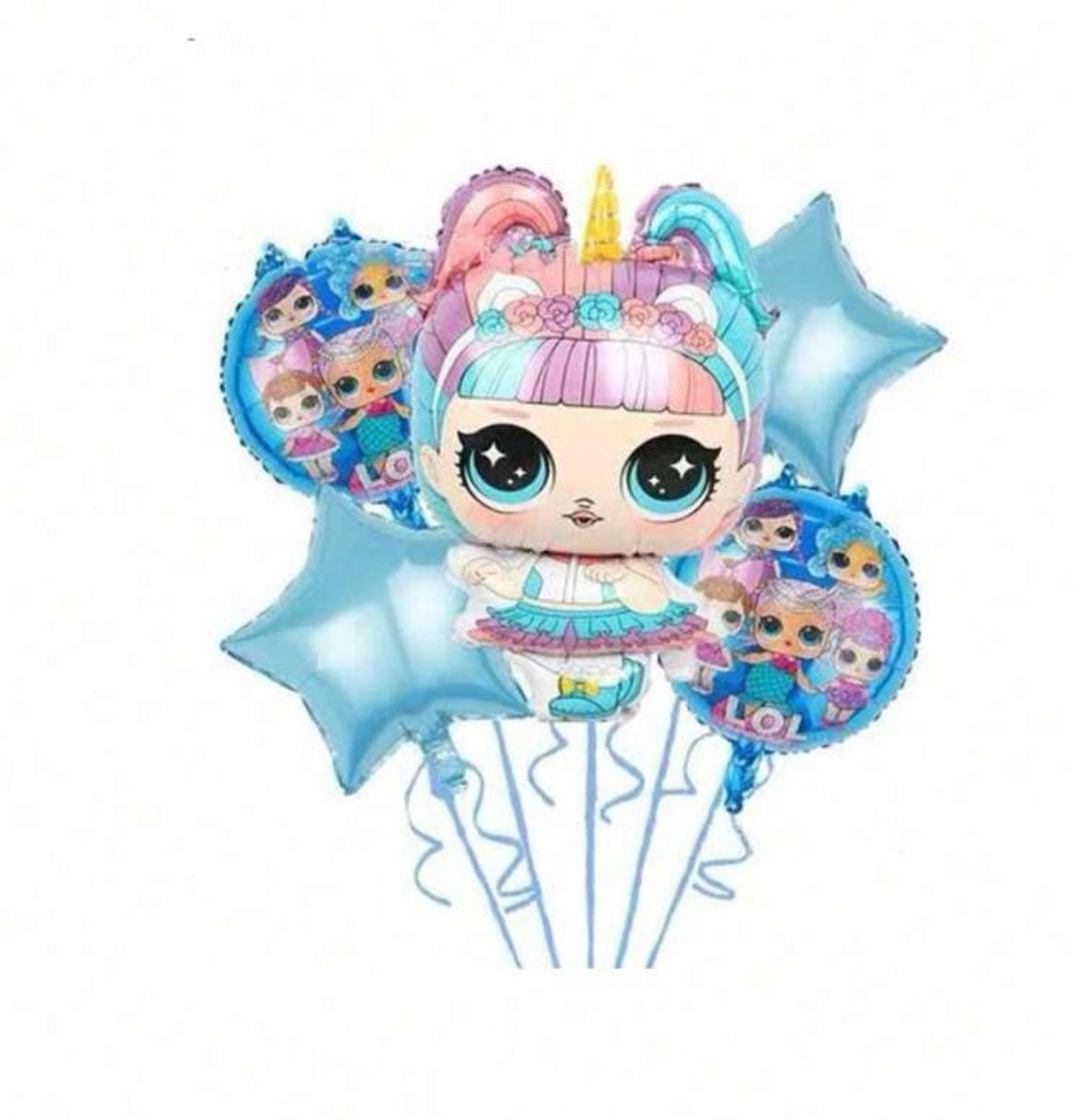 Glam Doll Balloon Set – 5pcs Foil Balloons for Birthday Party – Fashion Doll Theme – Pink or Blue Options