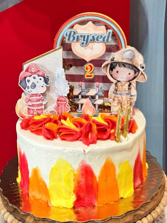 Custom Watercolors Firefighter Cake Topper Personalized Birthday Decoration