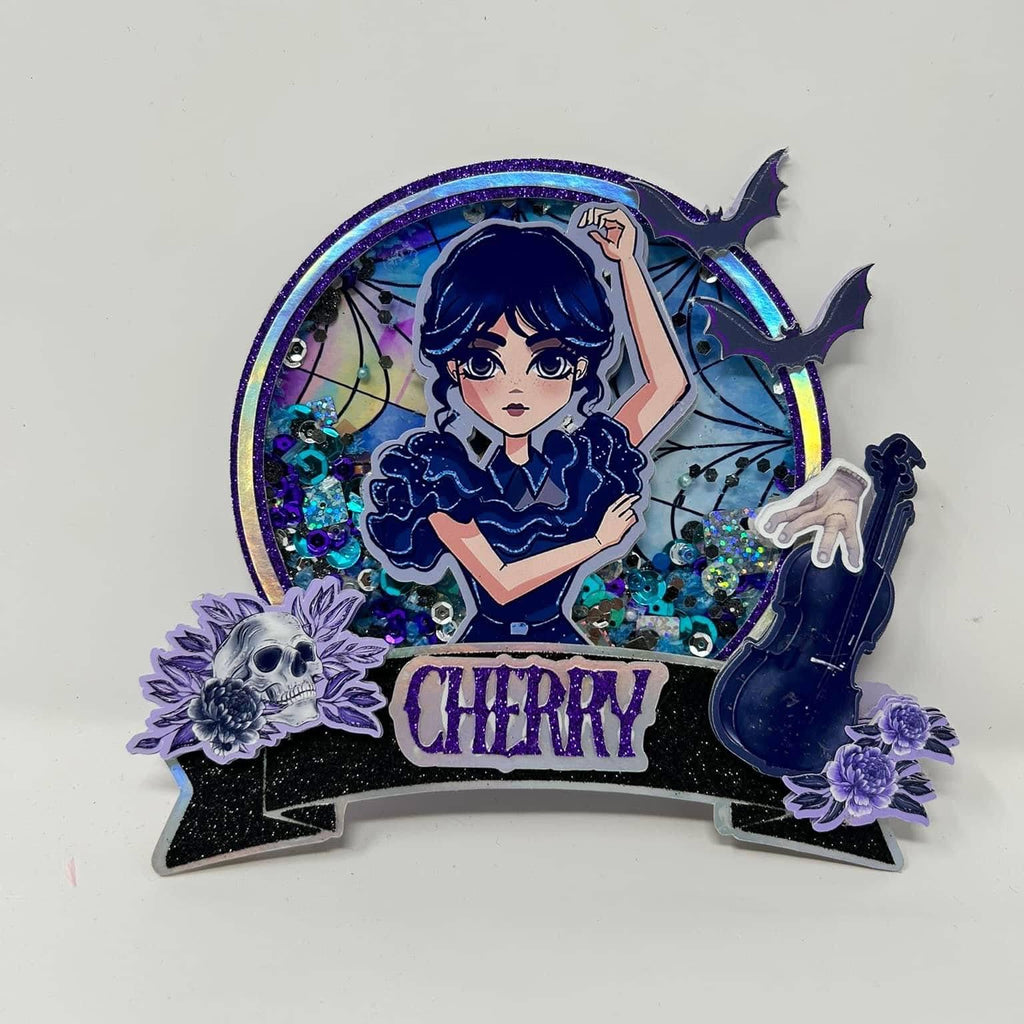 Wednesday Addams  Birthday Cake Topper | Personalized Dark Purple Shaker Topper | Spooky Anime Style Party Decor