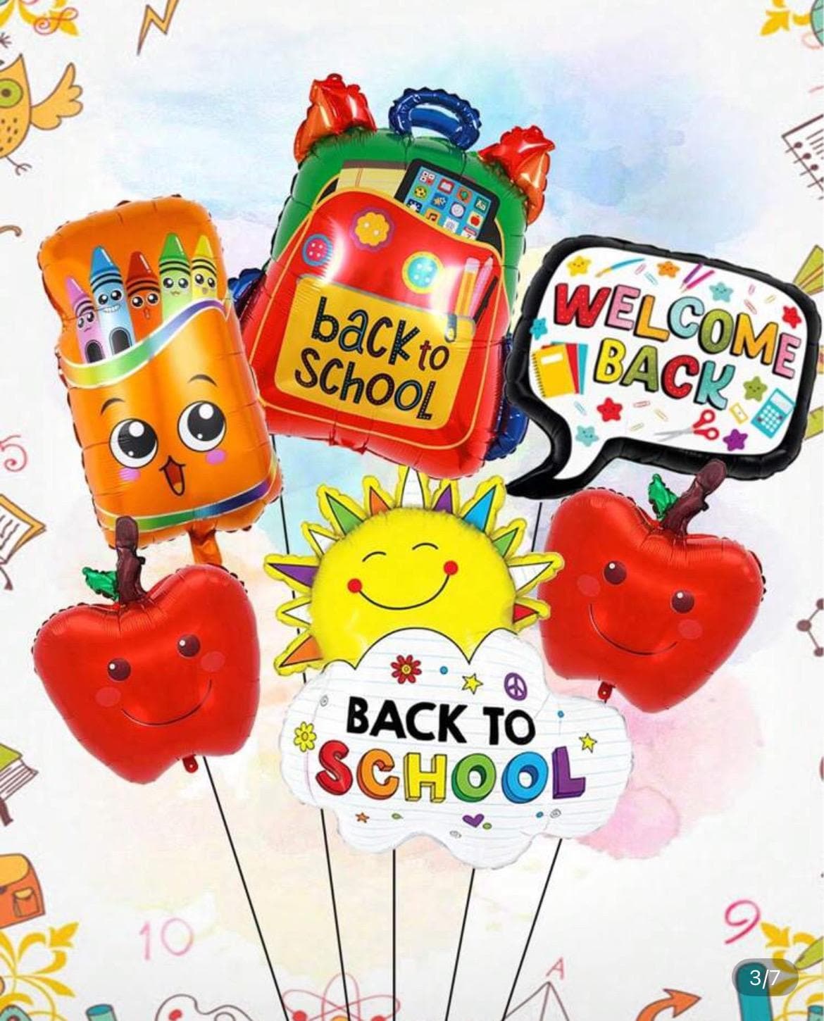 Back to School Balloon Set: Crayon, Backpack, Apple Foil Balloons