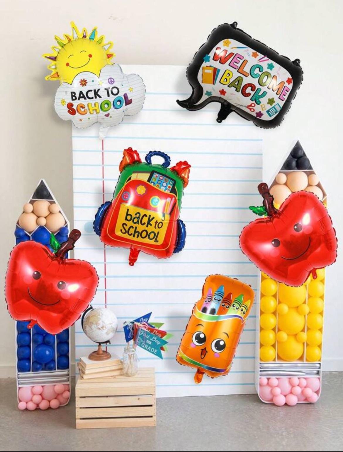 Back to School Balloon Set: Crayon, Backpack, Apple Foil Balloons