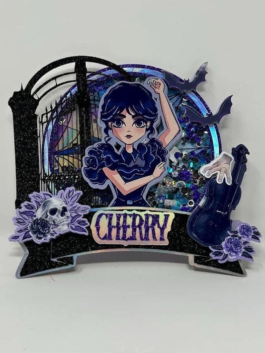 Two Braids Girl Birthday Cake Topper | Personalized Dark Purple Shaker Topper | Spooky Anime Style Party Decor