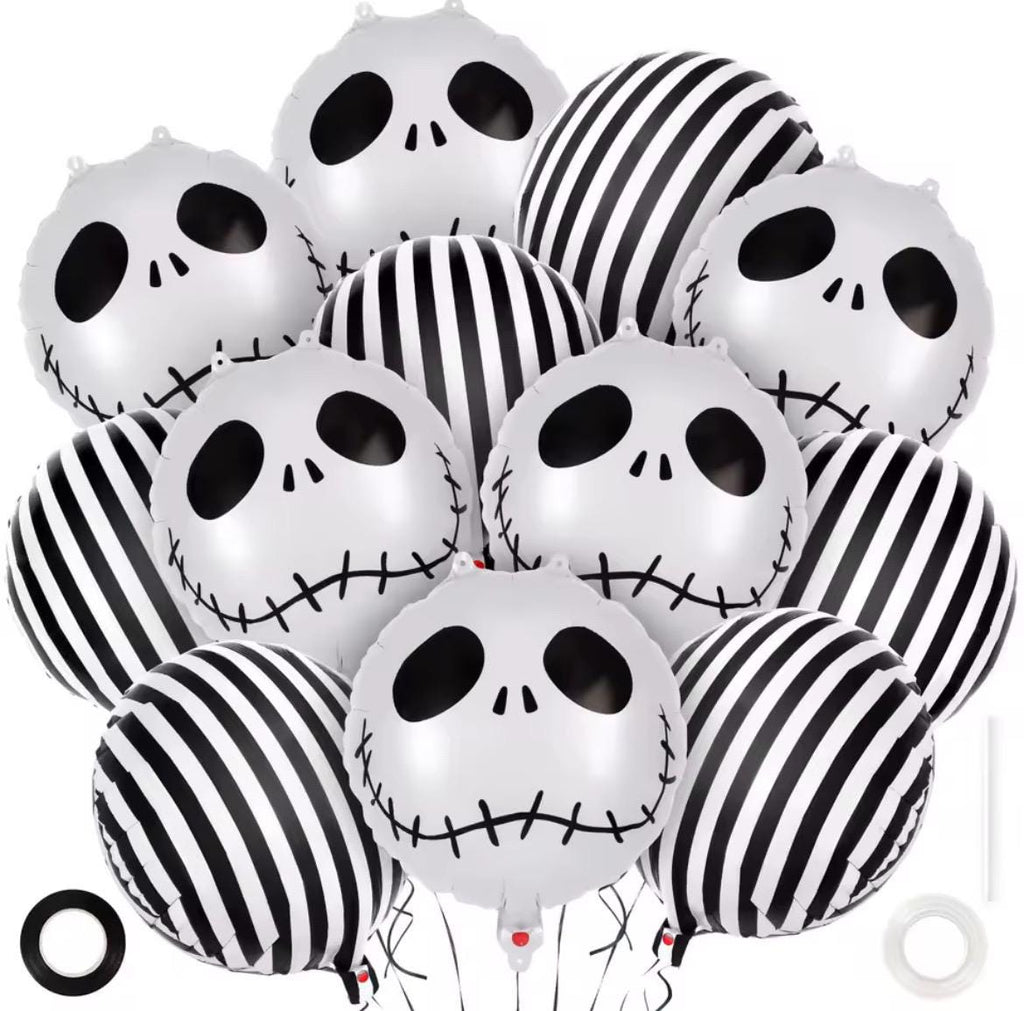 Jack Black & White Halloween Balloon Set – Spooky Party Decor