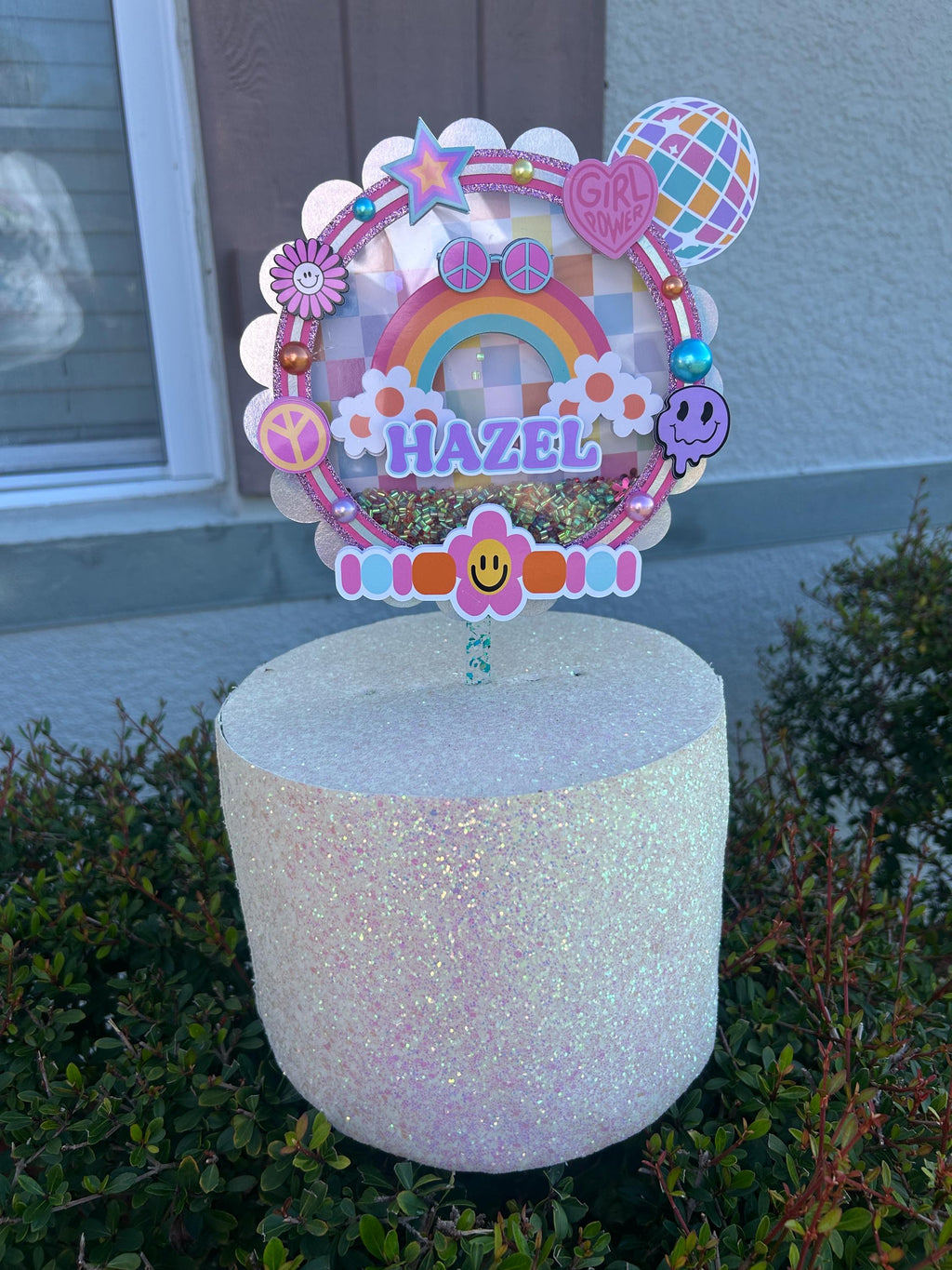Personalized Retro Rainbow Glitter Cake Topper image 2