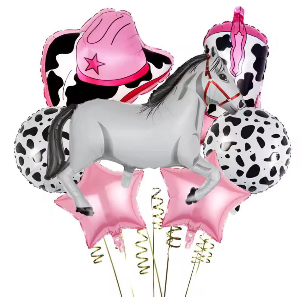 Pink Cowgirl Balloon Bouquet – Western Horse Party Decorations