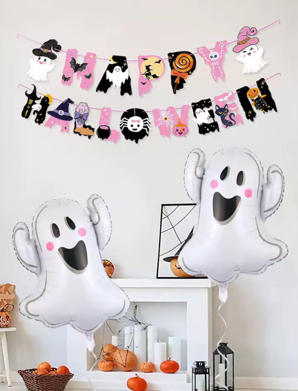 Pink Halloween Ghost Boo Decoration 3 pcs Set