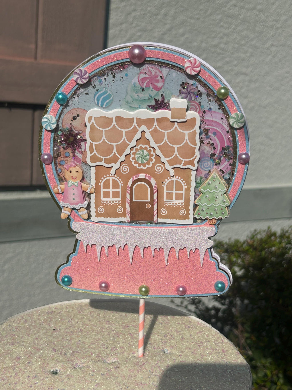 Pink Gingerbread House Christmas Cake Topper image 2