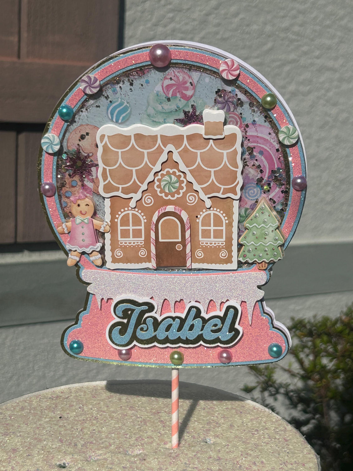 Pink Gingerbread House Christmas Cake Topper image 3