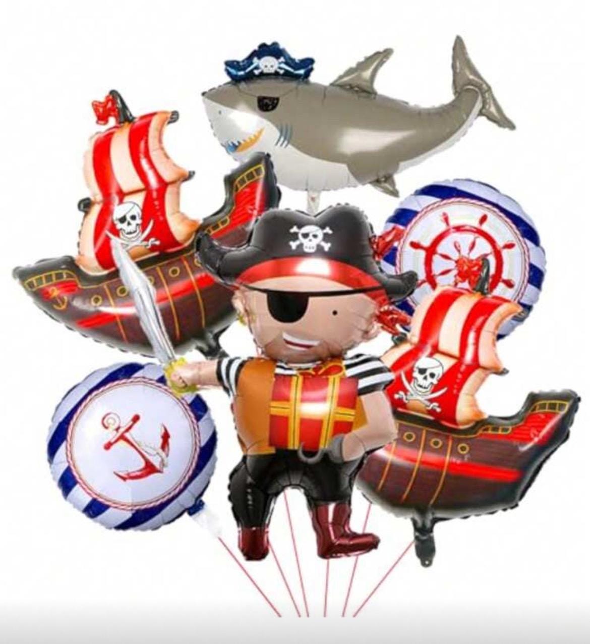 Pirate Party Balloons Set – Pirate Ship, Shark, Captain, and Nautical Foil Balloons