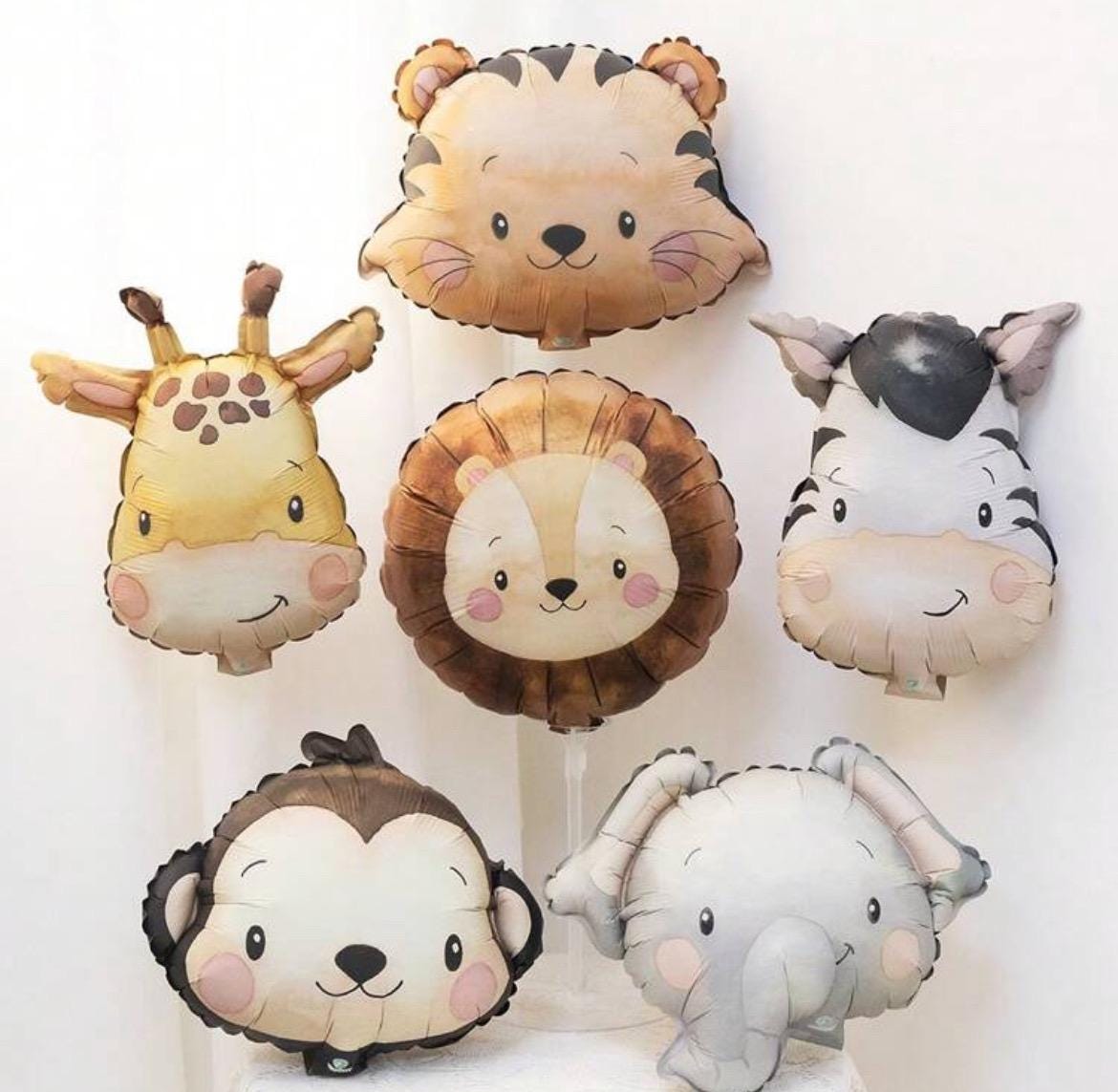 Jungle Animal Foil Balloons | Safari Baby Shower Balloons | Wild One Birthday Party Decor Matte Watercolor