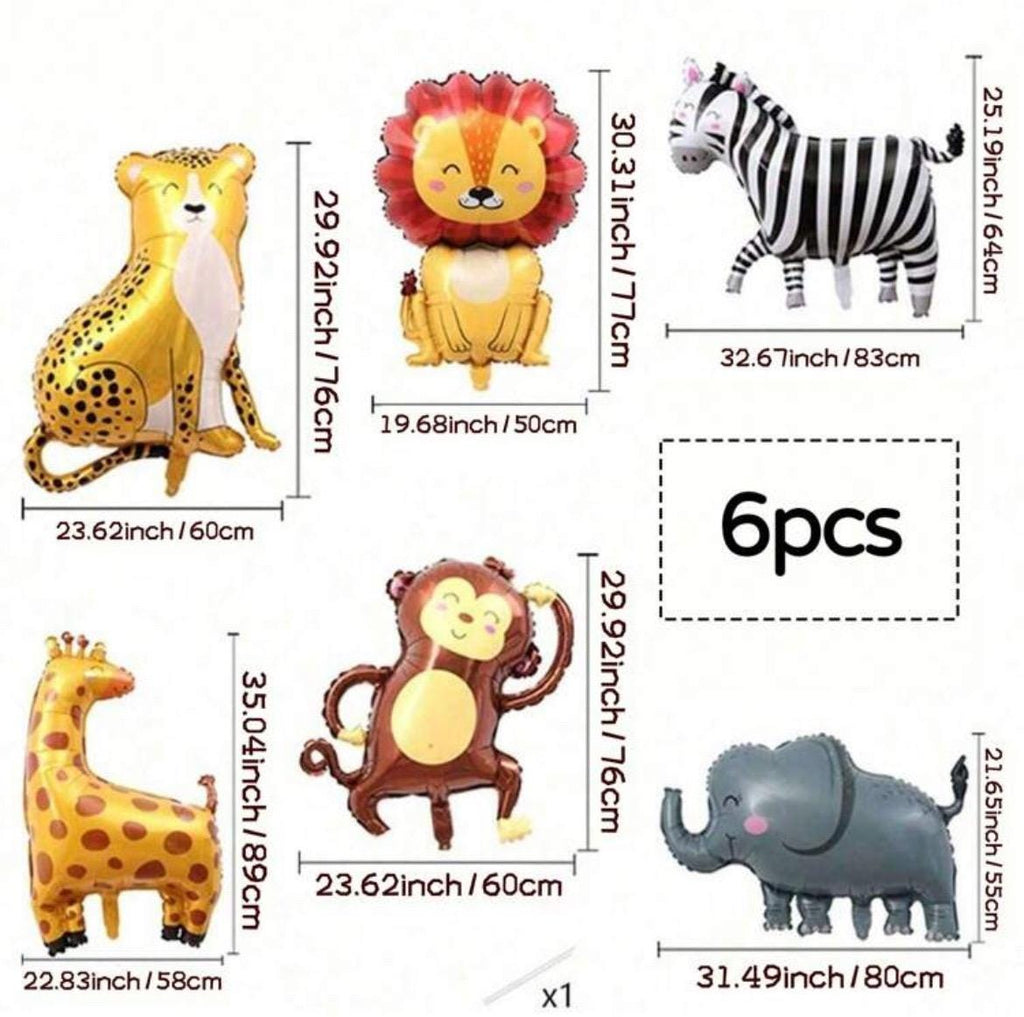 Safari Animal Balloons Set – 6pcs Jungle Foil Balloons | Zoo Party Decorations