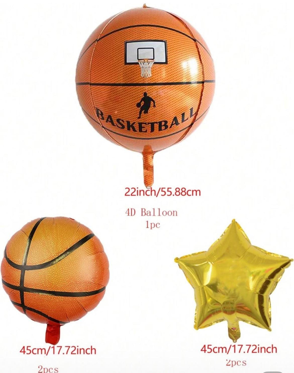 Basketball Party Balloons Set – 4D Basketball and Gold Star Foil Balloons