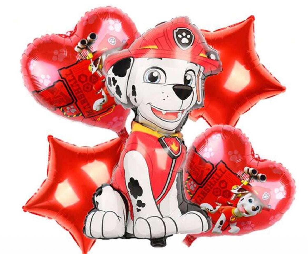 Fire Paw Pup Balloon Set – 5-Piece Red Balloon Bundle | Puppy Party Decor