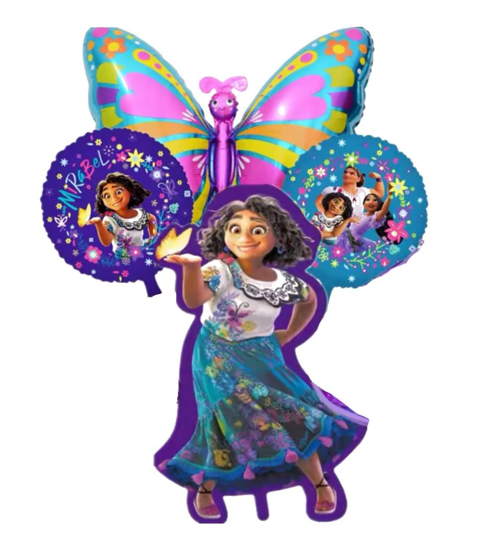 Encanto Inspired Foil Balloon Set – Mirabel and Butterfly Party Decorations (4 pcs)