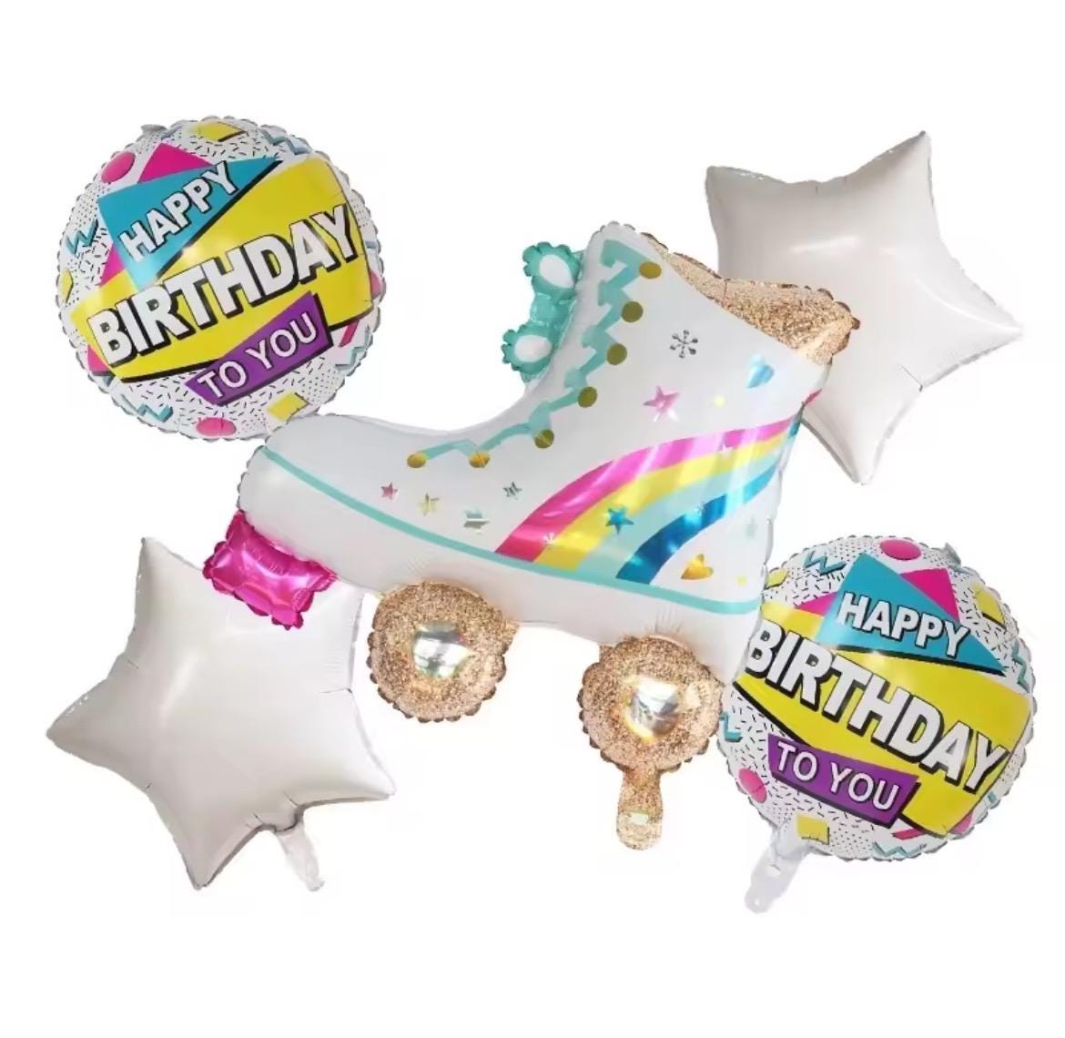 Retro Roller Skate & Boombox Balloon Set – Birthday Party Decorationswith White Stars