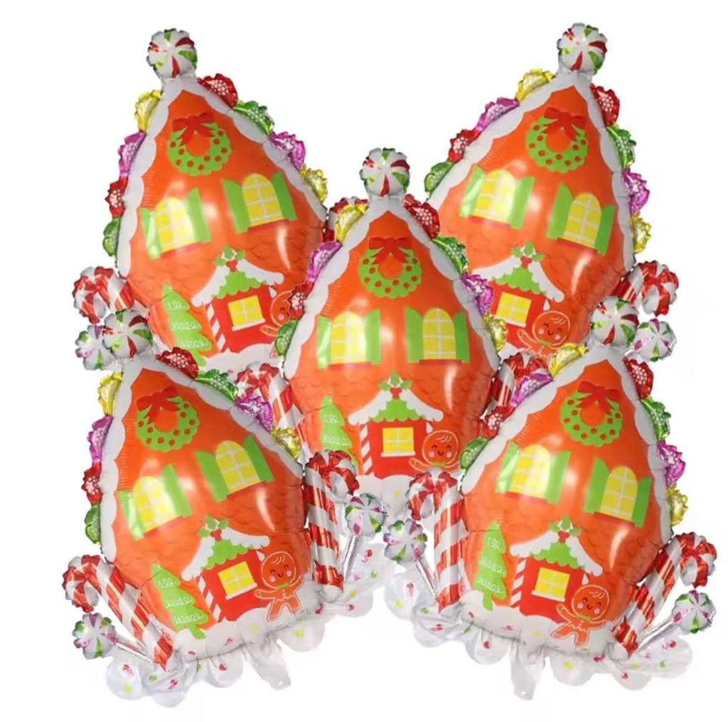 Christmas Gingerbread House Foil Balloons – 5 Pcs Holiday Decoration Set