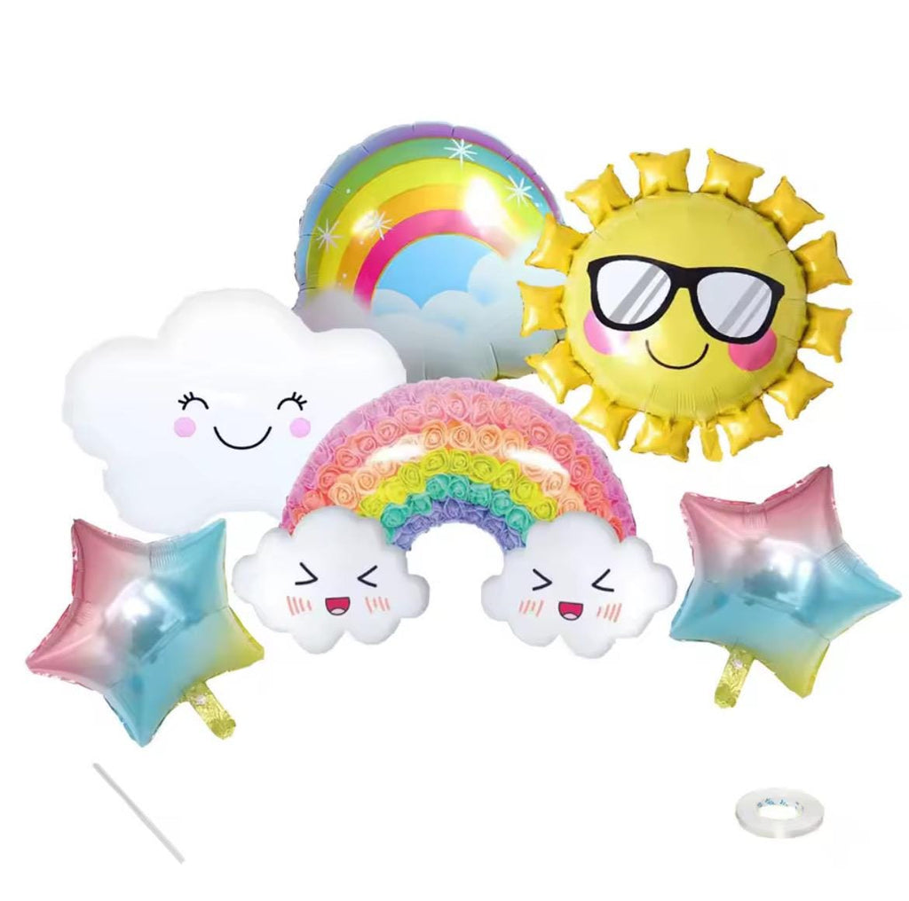 Rainbow & Cloud Foil Balloon Set – Sunshine Party Decorations (6 pcs)