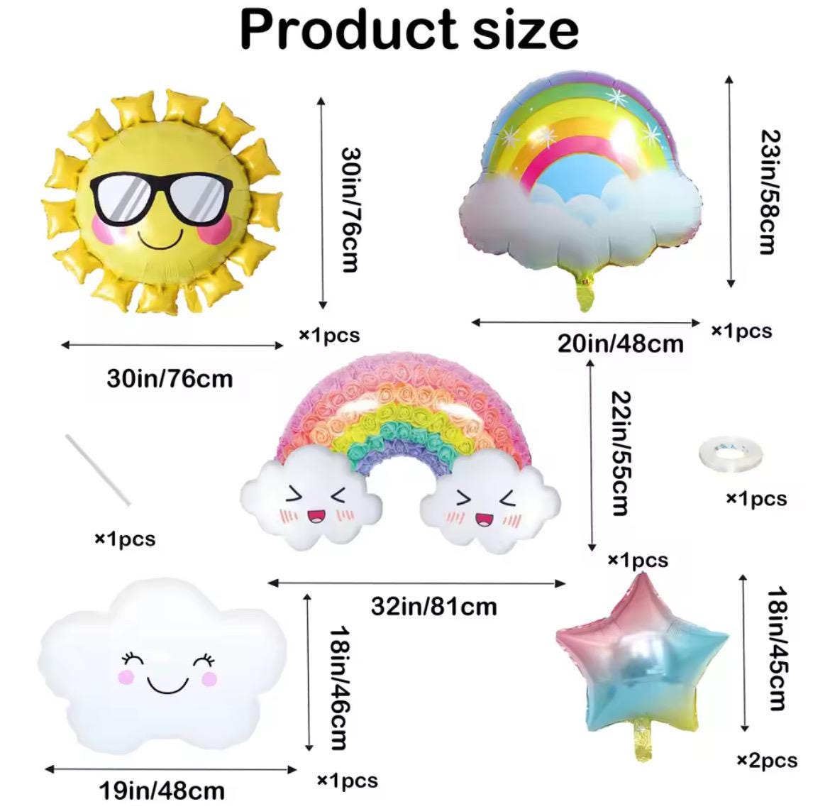 Rainbow & Cloud Foil Balloon Set – Sunshine Party Decorations (6 pcs)